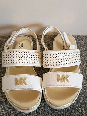Michael Kors Kids White and Gold MK Logo Sandals